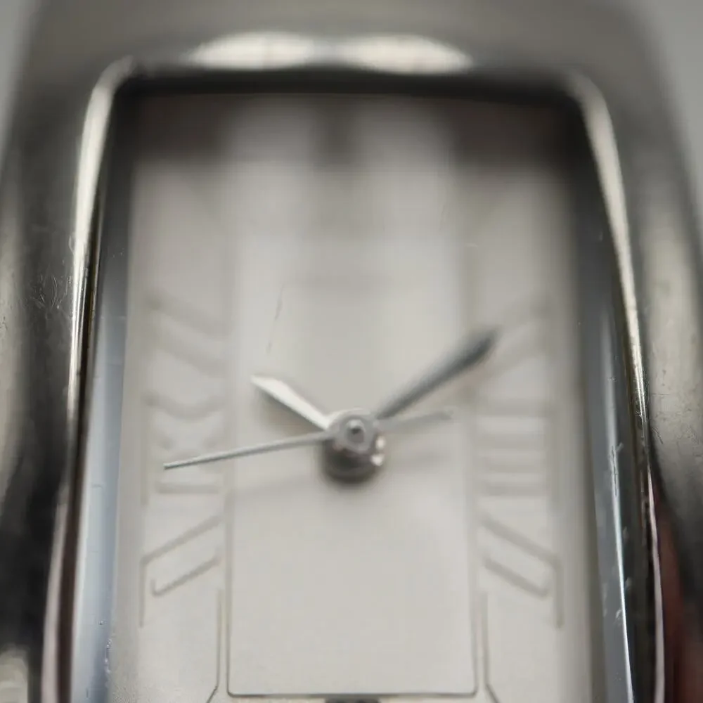 DKNY Silver Tone Dome Tank 23mm Women Watch Rectangle Blue Leather w New Battery
